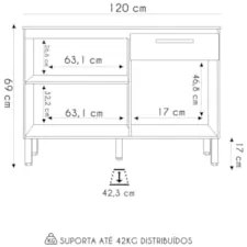 Balcão de Cozinha com Tampo 120cm Louis Z06 Nogueira/Off - Mpozenato