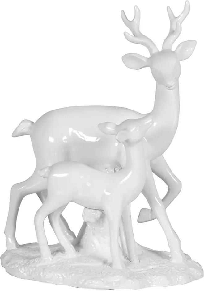 Escultura Deer Mom And Baby Branco em Cerâmica - Urban - 26x21 cm