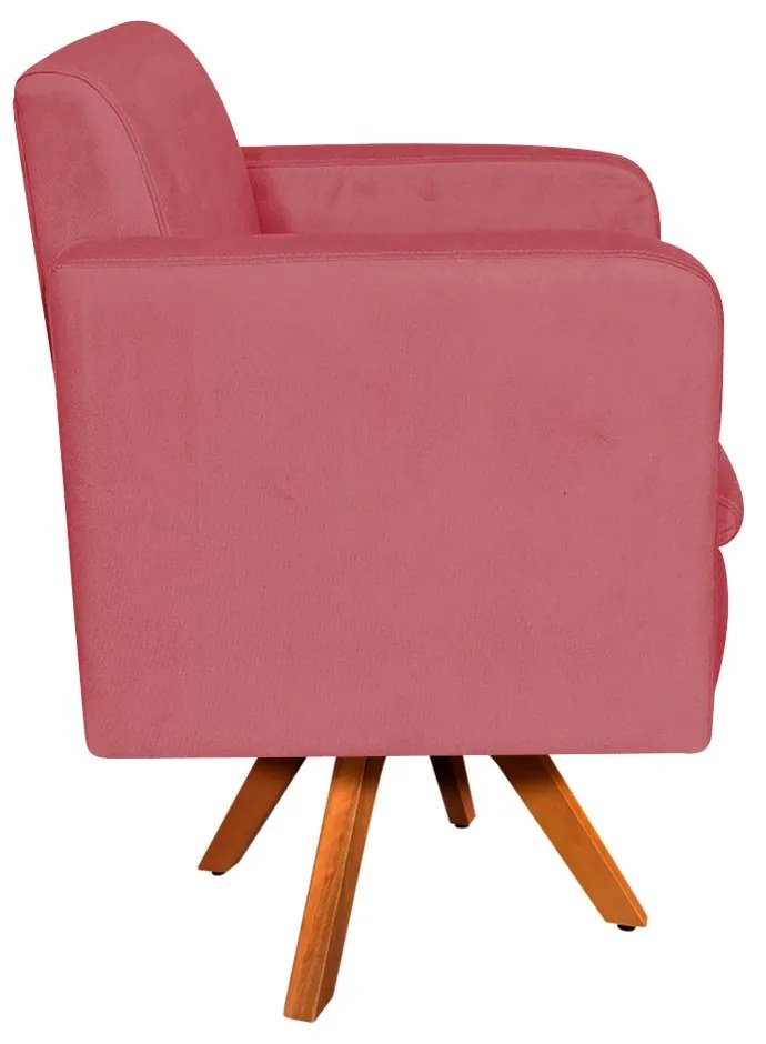 Poltrona Giratória Emília Suede Base Madeira MM30 D'Rossi - Rose