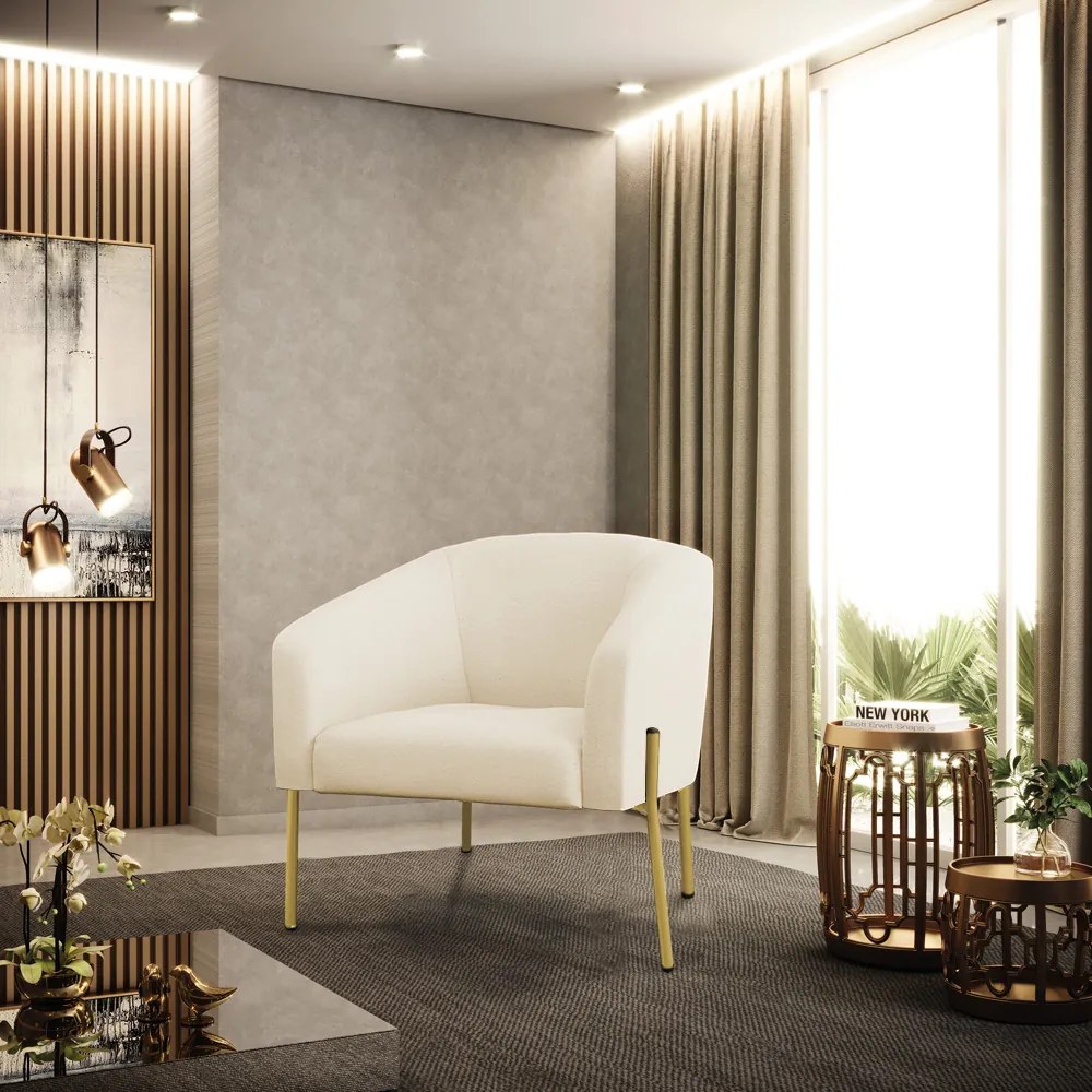 Poltrona Decorativa Pé de Ferro Dourado Stella Linho D03 - D'Rossi - A19 Bege