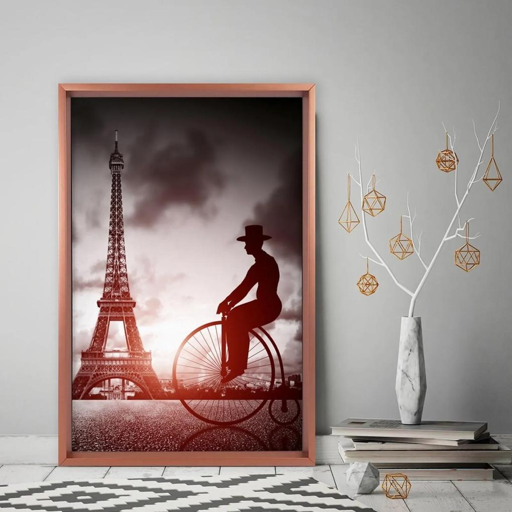 Quadro com Moldura Chanfrada Bicicleta em Paris ROSE METALIZADO - Médio