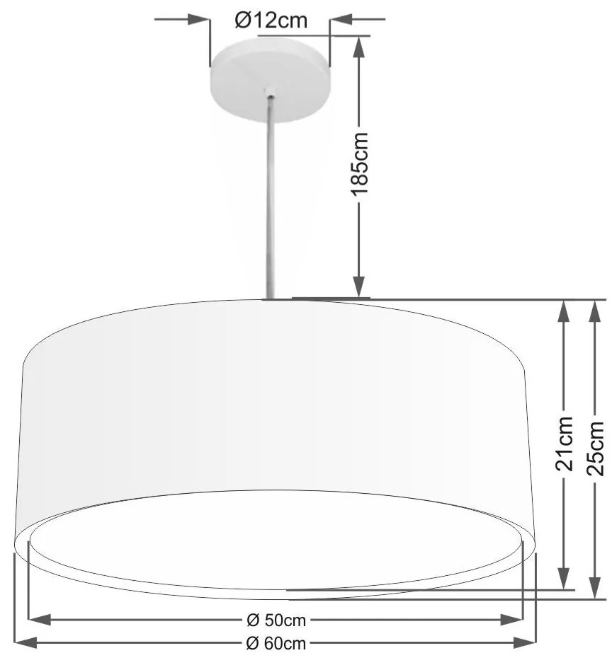 Lustre Pendente Cilíndrico Duplo Vivare Md-4297 Cúpula em Tecido 60x25cm - Bivolt