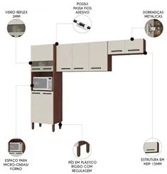 Armário de Cozinha Compacta 251cm Louis K02 Nogueira/Off - Mpozenato