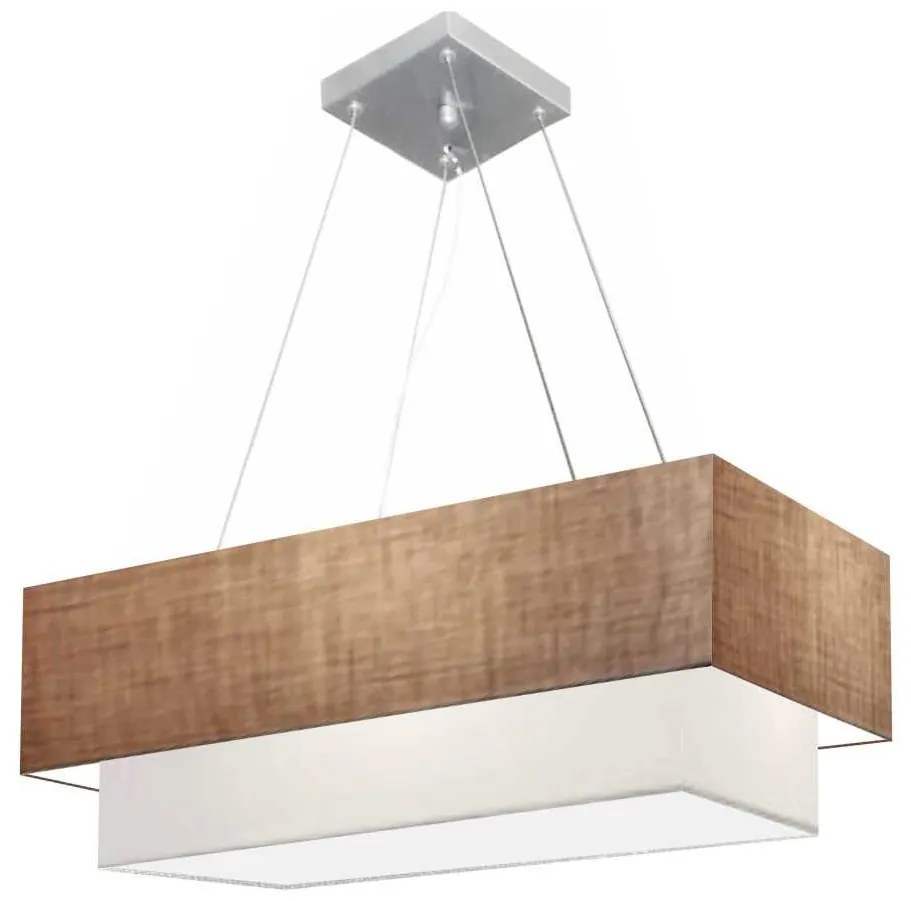 Lustre Pendente Duplo Retangular Vivare Md-4321 Cúpula em Tecido 80x40cm x 70x30cm - Bivolt - Palha-Branco - 110V/220V