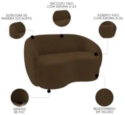 Sofá 3 Lugares Living Orgânico Sala de Estar 180cm Garbin Z08 Veludo M