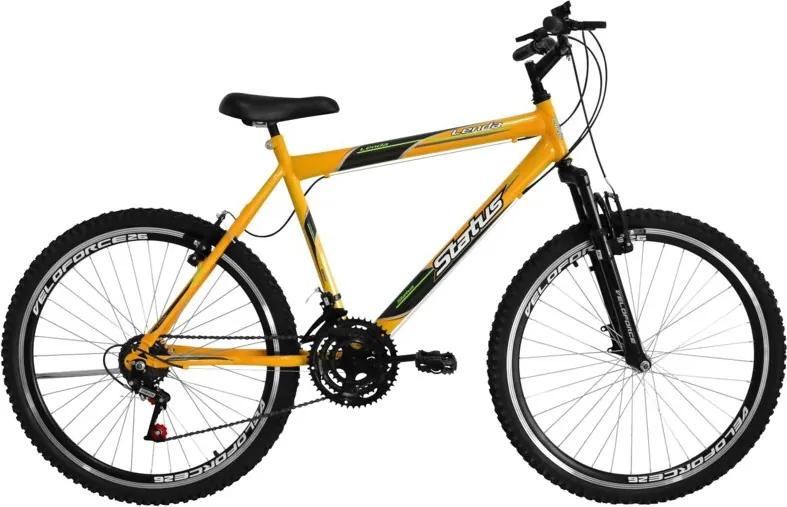 Bicicleta Aro 26 18 Marchas Status Lenda c/ Suspensão Dianteira - Amarela