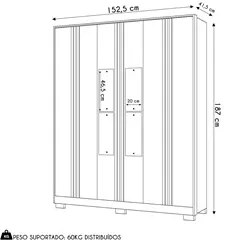 Guarda Roupa Casal 6 Portas 4 Espelhos Califórnia Carvalho Branco/Bran