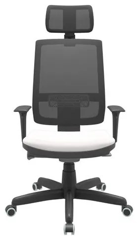 Cadeira Office Brizza Tela Preta Com Encosto Assento Vinil Branco Autocompensador Base Standard 126cm - 63360 Sun House