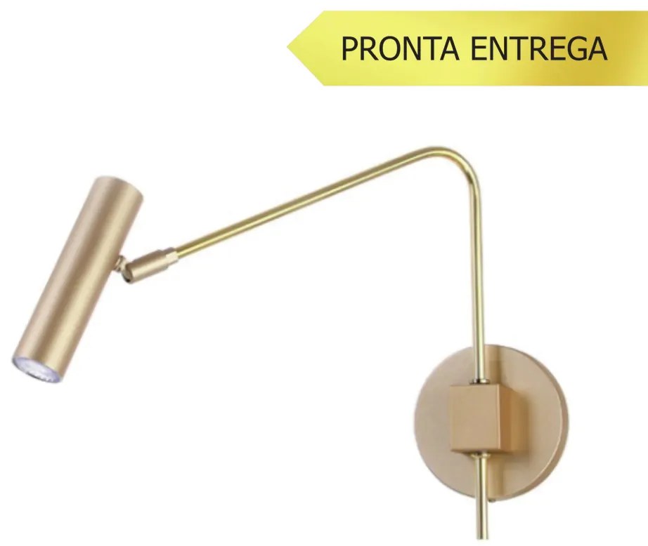 Arandela Haste Articulada Tubinho 12X40X32Cm Metal 01Xmr11 | Old Artis... (CHAMPANHE / DOURADO BRILHO)