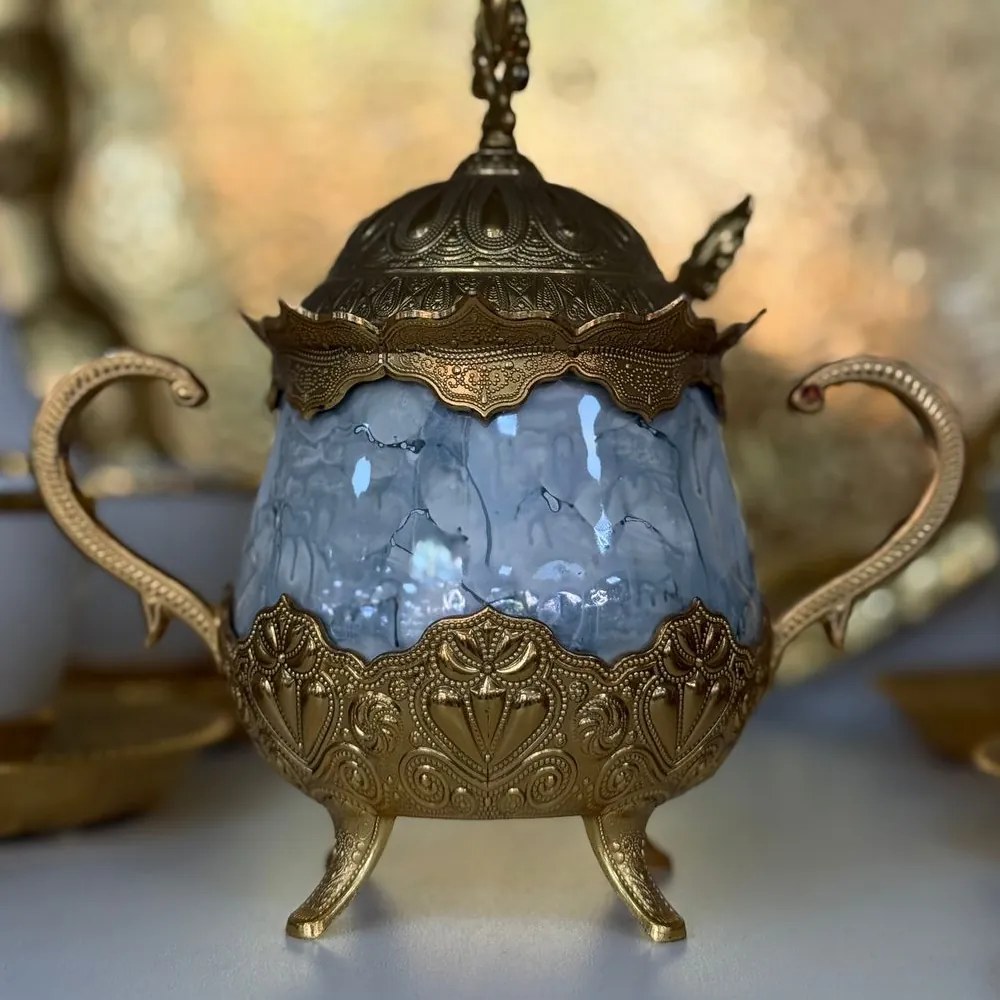 Açucareira Porta Açucar Lille com Alça Detalhada Colher Porcelana/Metal G95 - Gran Belo