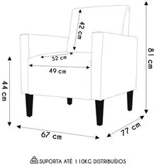 Poltrona Para Sala Pés de Madeira Kit 2 Thessa P04 Sintético Branco -