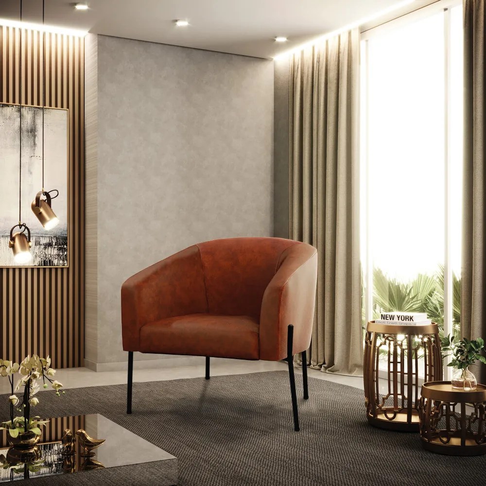 Poltrona Decorativa Pé de Ferro Preto Kit 2 Stella Sintético PU D03 - D'Rossi - Nozes