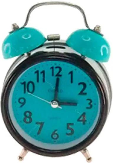 Relógio Despertador Blom Preto e Azul Redondo em Metal - 13x8 cm