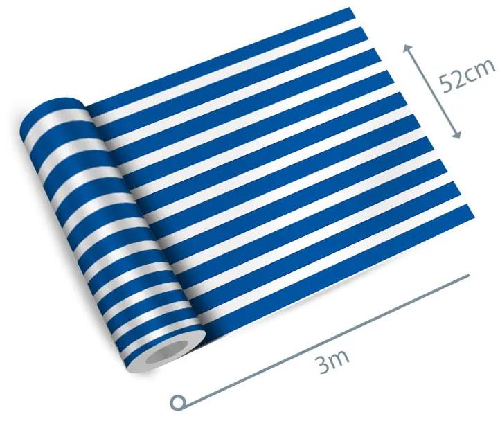 Papel de Parede Listrado Azul e branco 0.52m x 3.00m