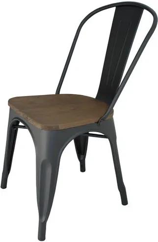 Cadeira Iron Tolix Sem Braco cor Preta Assento Madeira - 43719 Sun House