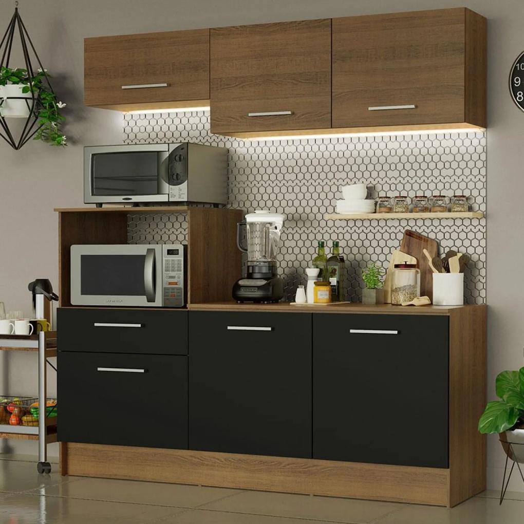 Cozinha Compacta Madesa Onix 180001 com Armário e Balcão Marrom