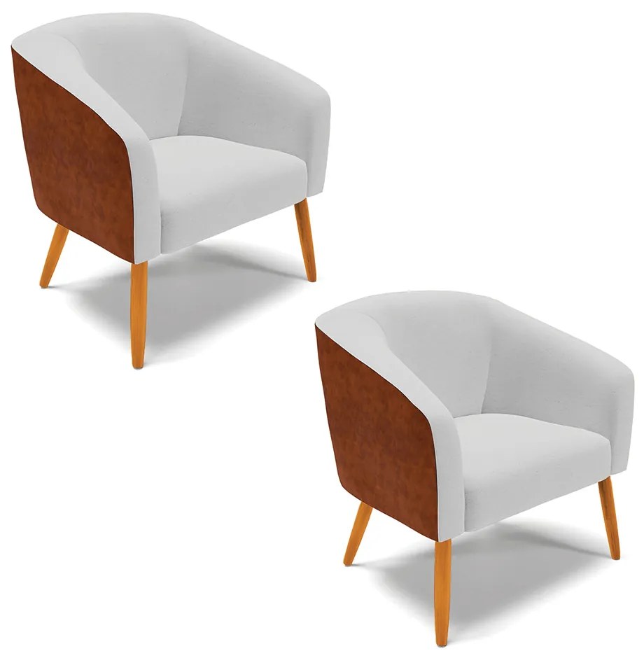 Poltrona Decorativa Pé Palito Castanho kit 2 Stella Nozes/Linho Cinza D03 - D'Rossi