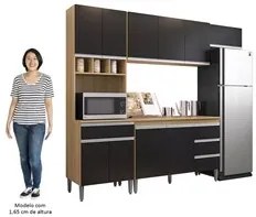 Cozinha Modulada 4 Peças Balcão com Tampo 120cm Andréia Amêndoa/Preto