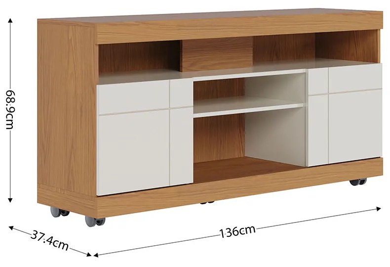 Rack para Sala Bancada de TV 47 Pol 136cm Ariele C04 - D'Rossi - Freijó e Off White