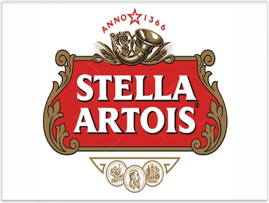 Placa Decorativa Stella Artois Fundo Branco Grande em Metal - 40x30 cm