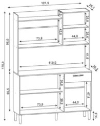 Armário de Cozinha Compacta 121cm Pádua Z06 Freijó/Vanilla - Mpozenato