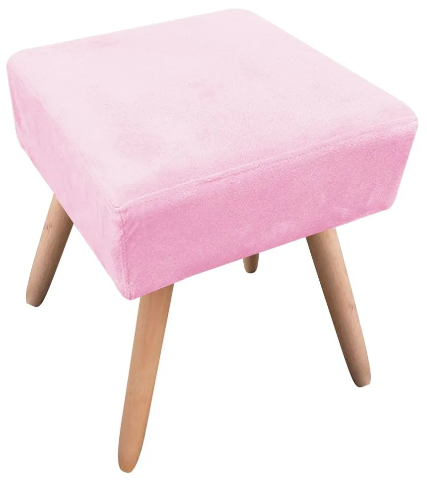 Puff Banqueta Decorativo Pé Palito Natural Ibiza Suede D03 - D'Rossi - Rosa Bebê