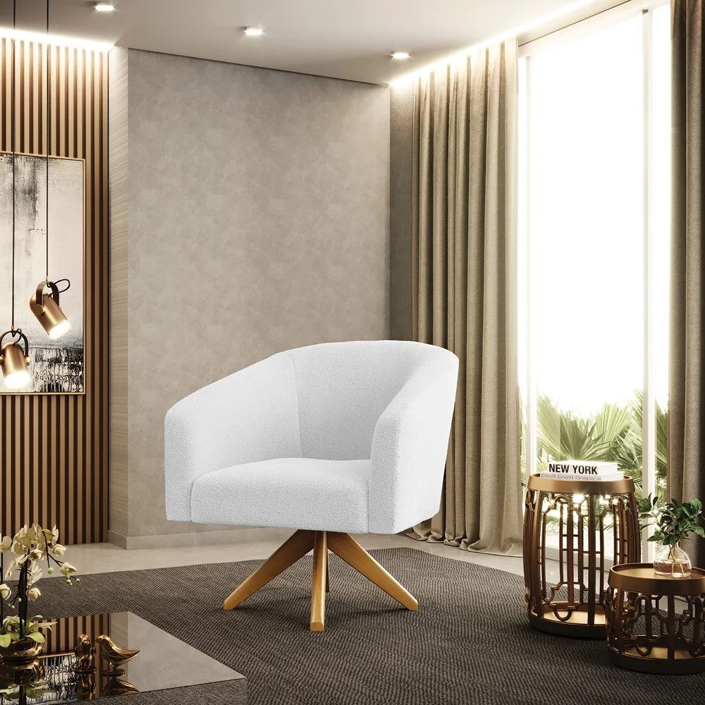 Poltrona Decorativa Giratória MA30 Kit 2 Stella Bouclê Off White D03 - D'Rossi