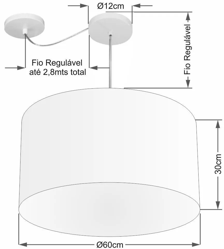 Lustre Pendente Cilíndrico Com Desvio de Centro Vivare Md-4234 Cúpula em Tecido 60x30cm - Bivolt