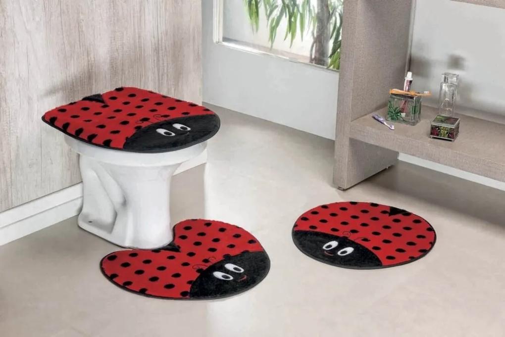 Jogo de Banheiro Guga Tapetes Formato Joaninha 03 Peças Vermelho