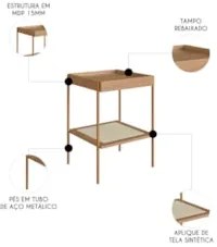 Mesa Lateral Com Prateleira Pé Metal Arlo A10 Hanover/Dourado - Mpozen