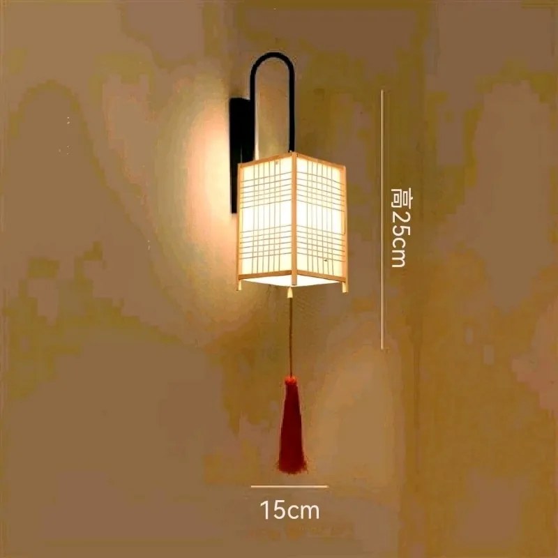 Arandela parede japonês bambu lâmpada de parede quarto cabeceira corredor escada log lâmpada led novo chinês zen criativo hotel lâmpada de parede - A