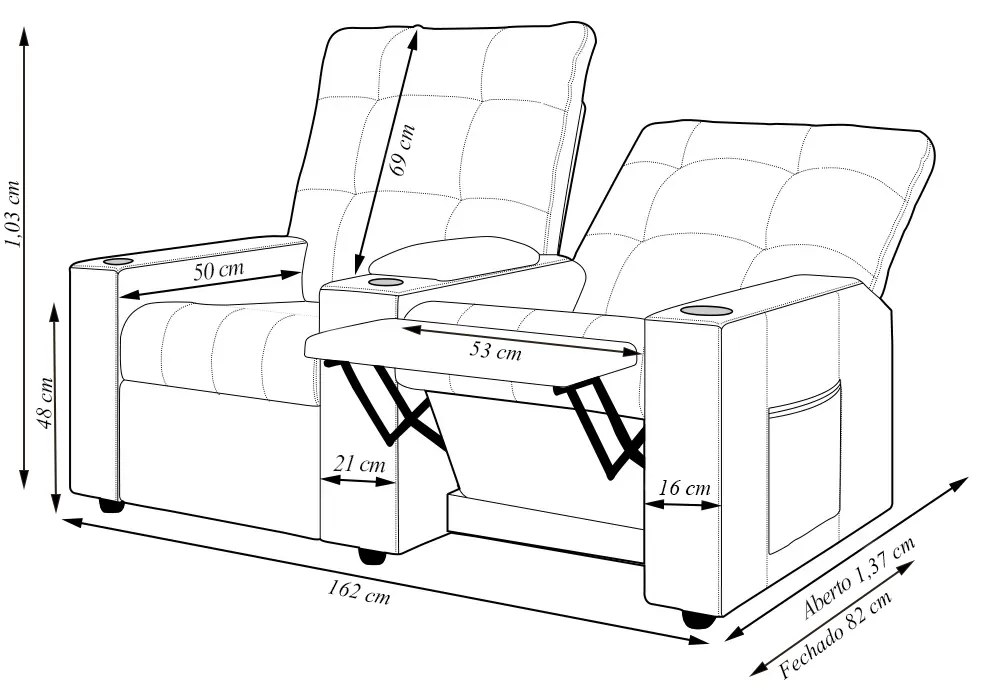 Poltrona do Papai Reclinável Sala de Cinema Movie 2 Lugares Manual Baú USB Linho Chumbo G23