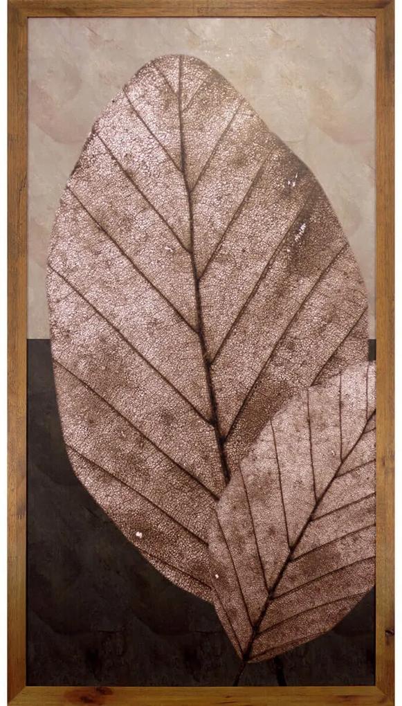 Quadro Decorativo Rústico Folhas Marrons Em Tom Envelhecido 50x100cm