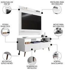 Painel para TV 50 Pol Senna e Rack Bancada 136cm Versa M24 Branco - Mp