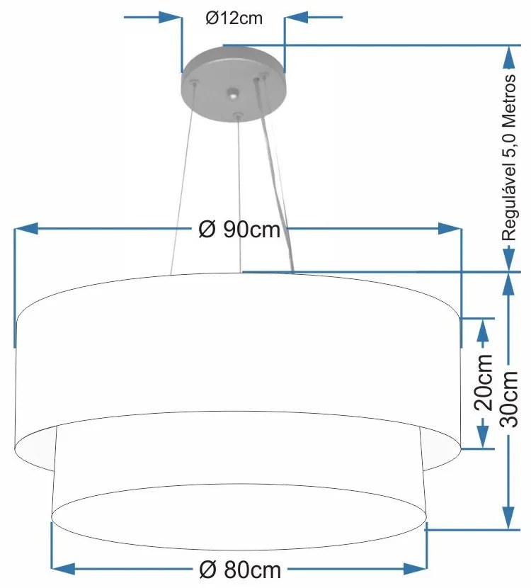 Lustre Pendente Duplo Cilíndrico Vivare Md-4385 Cúpula Tecido 90x80cm - Bivolt