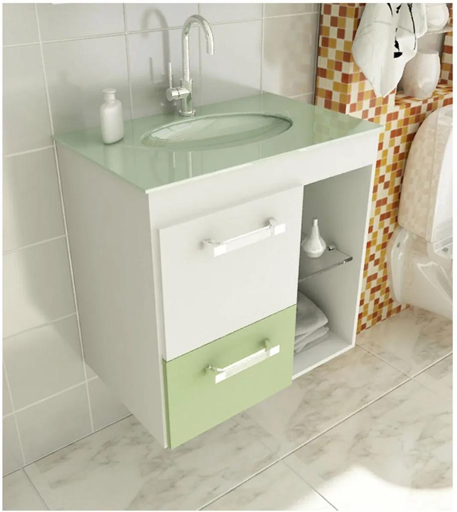 Gabinete para Banheiro 60 cm com 2 Peças Linea 12 Branco e Verde Tomdo