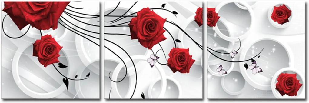 Quadro 50x150cm Flores Rosas Vermelha Abstrato Decorativo