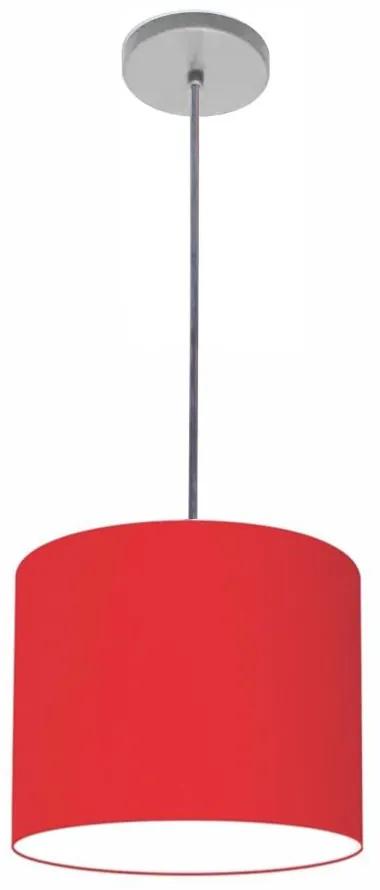 Luminária Pendente Vivare Free Lux Md-4105 Cúpula em Tecido - Vermelho - Canopla cinza e fio transparente