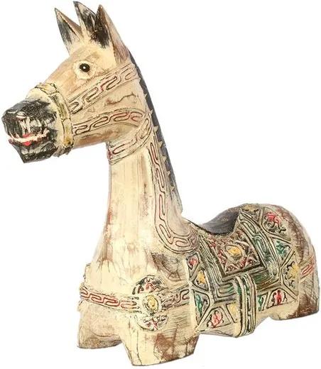 Escultura Cavalo de Madeira - Branco
