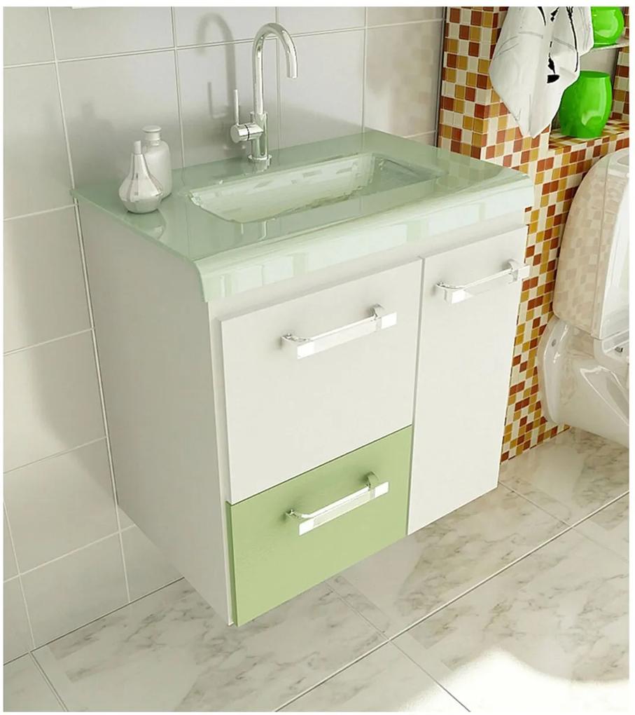 Gabinete para Banheiro 60 cm com 2 Peças Vetro 13 Branco e Verde Tomdo