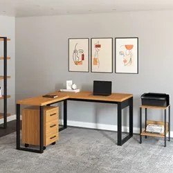 Mesa Escritório Em L Estilo Industrial F22 Freijó/Preto Fosco - Pradel