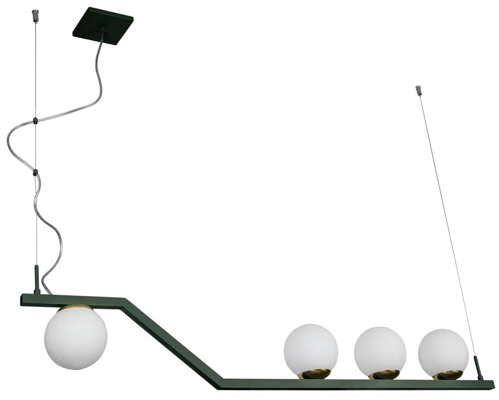 Pendente Zig 110X30Cm 4Xg9 / Cabo Aço Chumbador + Cabo Rayon / Globo Ø... (PT / DR-PV - Preto Texturizado / Dourado Brilho Polido Verniz, FOSCO)