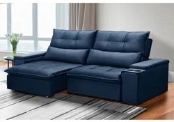 Sofá Retrátil Reclinável 3 Lugares 210cm Moritz F05 Veludo Azul - Mpoz