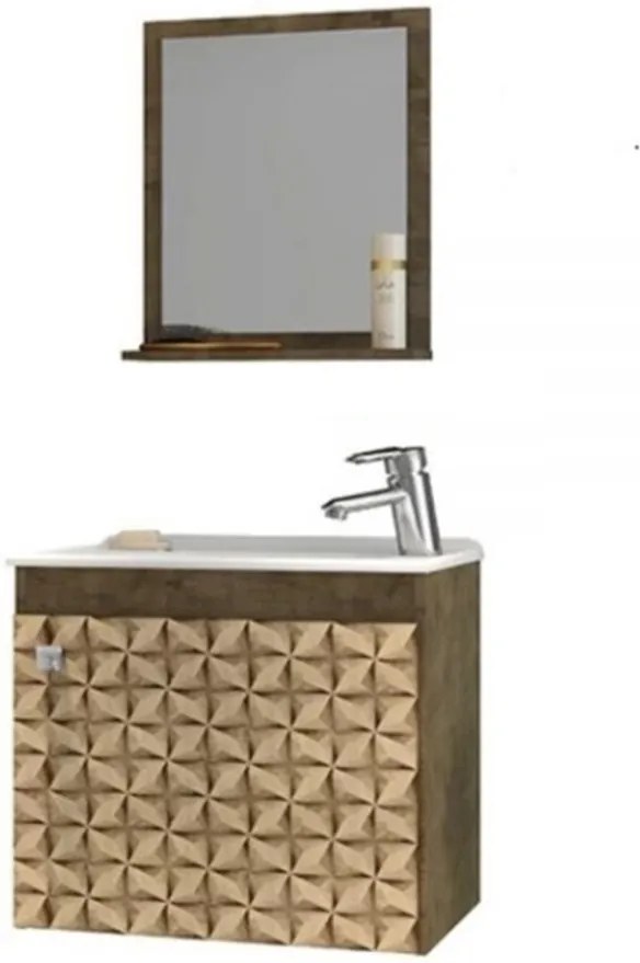 Conjunto Para Banheiro Siena Madeira Rústica com Madeira 3D – Bechara Móveis