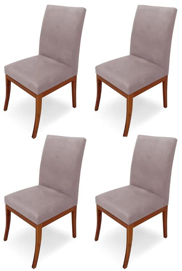 Conjunto 4 Cadeiras Raquel para Sala de Jantar Base de Eucalipto Suede Crepe