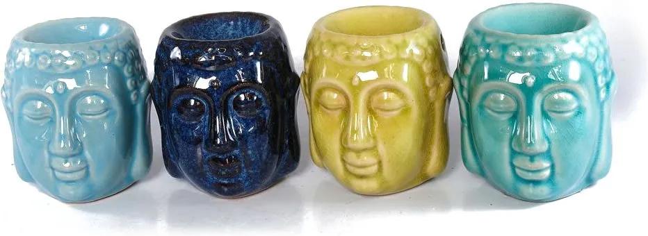 Aromatizador em Cerâmica Cabeça de Buda com Porta Vela (8cm) - Amarelo Cádmio