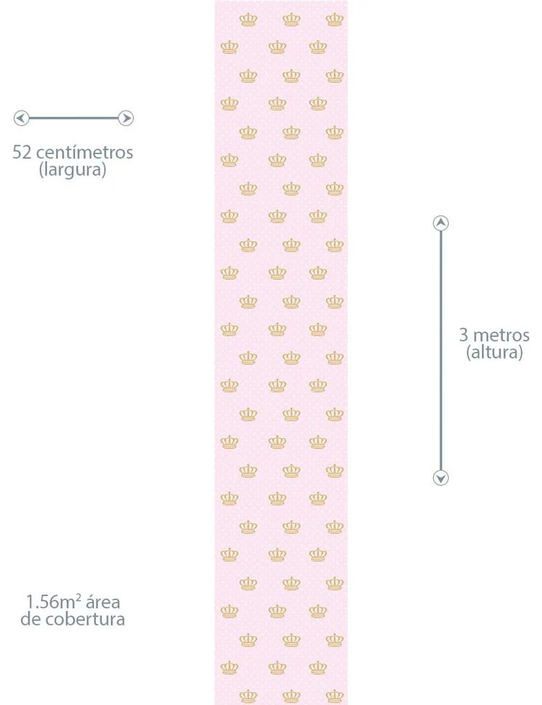 Papel de Parede poá branco rosa e coroa marrom 0.52m x 3.00m