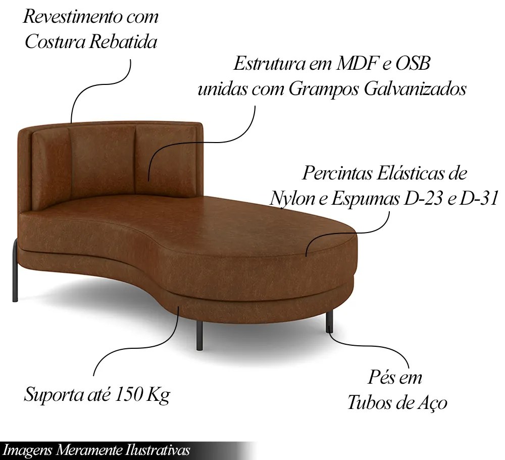 Sofá Chaise Lado Direito Downey Sala de Estar PU Marrom G15 - Gran Belo