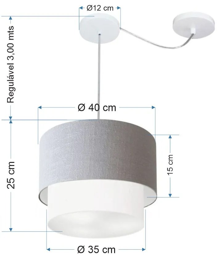 Lustre Pendente Cilíndrico Com Desvio Rustico Cinza e Branco MJ-4359 Para Mesa de Jantar e Estar