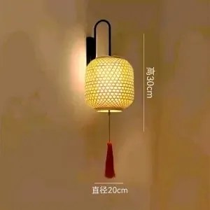 Arandela parede japonês bambu lâmpada de parede quarto cabeceira corredor escada log lâmpada led novo chinês zen criativo hotel lâmpada de parede - A